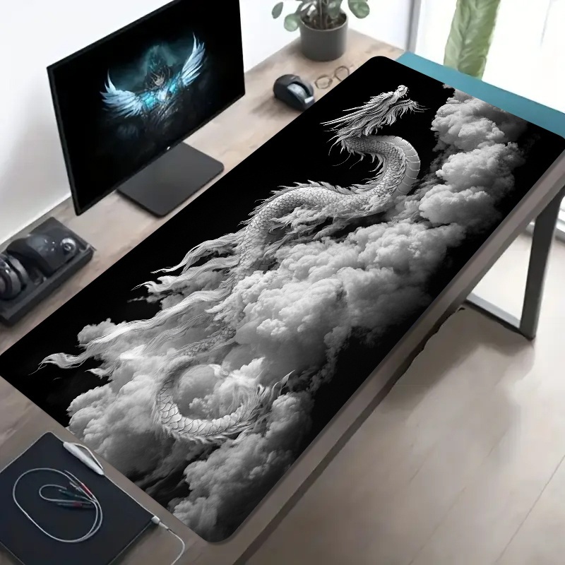 Desk Setup Pc And Laptop - Mouse Pad Gamer Dragão Preto e