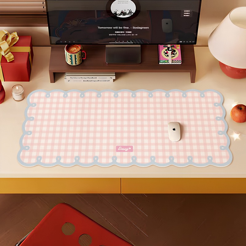 Yellow Desk Setup - Mouse pad xadrez grande rosa azul
